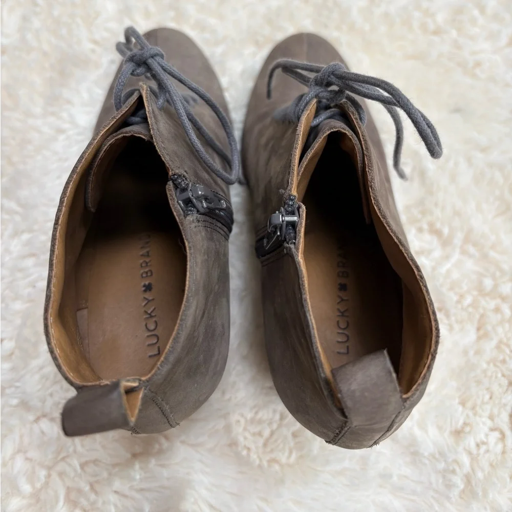 Lucky Brand Gray Suede Wedge Booties